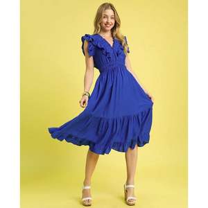 Vestido Maxi de Rayón con Cuello en V para Verano, Casual y a la Moda, con Cintura Elástica, Transpirable, Ideal para el Día a Día, Tallas XS a XL Disponibles - Product Image 1