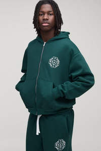 Chándal con Capucha y Cremallera Cruzada, Holgado, Verde, con Estampado Puff y Bordado con Logotipo Personalizado, para Hombre, 100% Algodón, Ropa Abrigada - Product Image 2