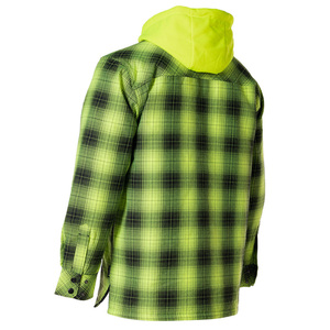 Wholesale Unisex Oversized Long Sleeve Blue Hooded Sherpa Lined <b>Flannel</b> Shirt <b>Jacket</b> for Men - Product Image 6