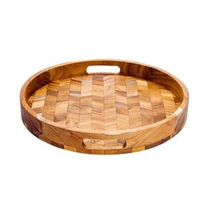 Newest Design Natural Wood round <b>Serving</b> <b>Tray</b> <b>with</b> <b>Handle</b> for Table Restaurant and Kitchen Use Wholesale from Vietnam - Product Image 1