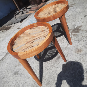 โต๊ะไม้หวายทรงกลมโต๊ะข้างกาแฟเฟอร์นิเจอร์บ้านและคาเฟ่แบบลำลอง - Product Image 5