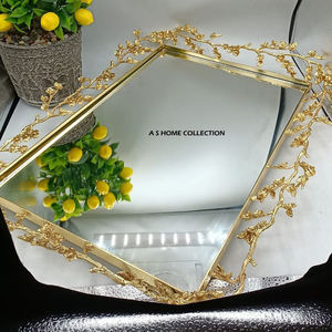 Square Silver-Finish <b>Mirrored</b> Metal <b>Tray</b> with Rope Handles Organizer for Perfume Cosmetics Jewelry Magazine Storage - Product Image 3