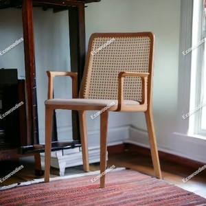 Barato estilo francés bambú ratán cómoda silla de café marco de madera diseño antiguo ratán trasero comedor césped silla con brazo - Product Image 5