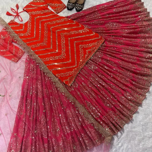 Ensemble Lehengha Choli en fausse Georgette brodée à séquences lourdes de créateur Tissu Georgette Lehenga de qualité supérieure - Product Image 1