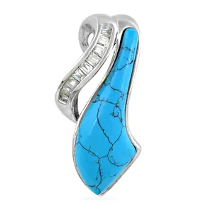 Pendentif en argent 925, turquoise bohème, diamant, personnalisable, plaqué, bijoux pour femmes, usage quotidien, usage religieux, avec breloques - Product Image 2