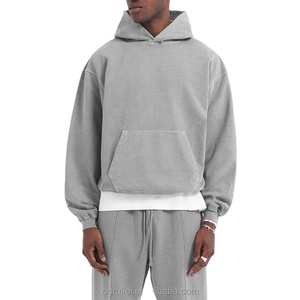 Heavyweight Cotton Acid Wash Hoodie and Sweatpants Set 2 Pieces Plain Blank Vintage Sweatsuits Tracksuits for Men - Product Image 3