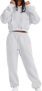 Conjunto Deportivo de Mujer, Diseño Sólido, Mezcla de Poliéster/Algodón, Estilo Urbano, Sudadera con Hombros Caídos, Pantalones Jogger, Decoración, Venta al Por Mayor - Product Image 3