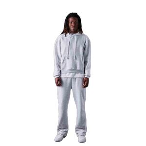 Ensemble sweat à capuche et joggers évasés gris chiné personnalisés pour hommes, survêtement 2 pièces Streetwear avec logo personnalisé, vente en gros - Product Image 1