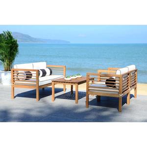 Ensemble de canapés de jardin en teck massif moderne, 4 pièces, avec sièges rembourrés confortables pour une utilisation en extérieur dans les hôtels et les villas - Product Image 5