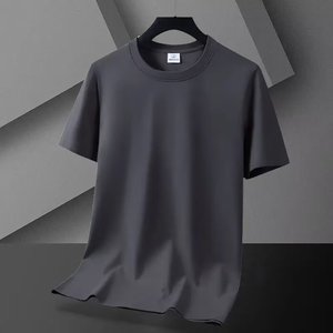 Camiseta de manga corta de verano personalizada OEM, camiseta de seda helada de gama alta de color sólido con cuello redondo para hombre, Camiseta holgada de media manga - Product Image 5