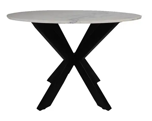 Mesa de comedor redonda de lujo de estilo nórdico estilo clásico contemporáneo con tapa de mármol blanco y base de hierro