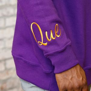 HBCU Que Chenille Sweatshirt Embroidered Educated Greek Apparel Classic Crewneck Style Heavyweight Fleece Pullover <b>Top</b> - Product Image 6