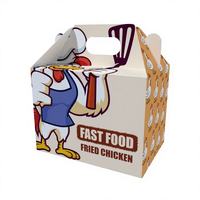 Caja de Cartón Blanca Impresa Personalizada de Fábrica OEM para Comida para Llevar, Envase de Comida Rápida con Asa y Cierre a Presión para Pollo Frito