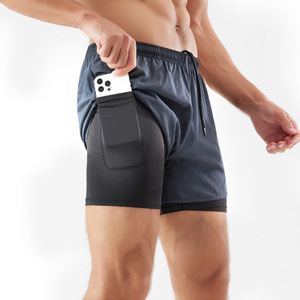 Custom Wholesale Double Decker Fitness Training Shorts OEM Manufacturer Supplier <b>Polyester</b> 140-220 GSM Private Label Bulk Supply - Product Image 2