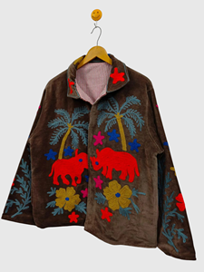 Veste à col mandarin brodée à la main avec motif cactus, manches longues, coupe ample, vêtements de printemps pour adultes, coton, taille plus pour femmes - Product Image 2