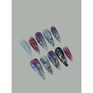 Uñas Postizas con Efecto Electrochapado Morado - Product Image 1