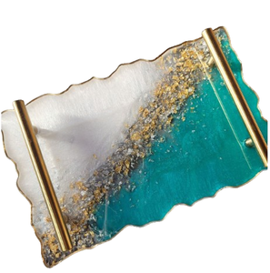 Set of Two Resin Decorative Serving Tray Attractive Tray for Home <b>Kitchen</b> Dining <b>Table</b> <b>High</b> on Demand Resin Trays - Product Image 3