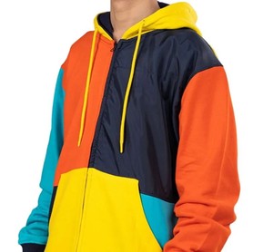 Sweat à capuche streetwear d'hiver pour homme, personnalisé avec logo, en coton multicolore, taille XS, fermeture éclair, poches kangourou, design patchwork color block, 360g - Product Image 4