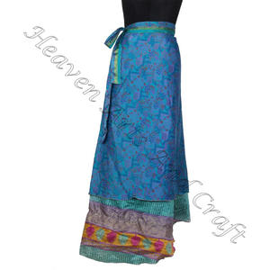 New Indian Silk Sari Recycled Magic Wrap Around <b>Skirt</b> Reversible Women Wear Vintage Silk Sari Long Length Wrap Around <b>Skirt</b> Sari - Product Image 6