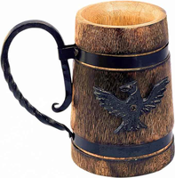Chope à bière en bois artisanale de haute qualité, écologique, durable, design rustique sculpté, personnalisable pour cadeau de mariage, café, thé