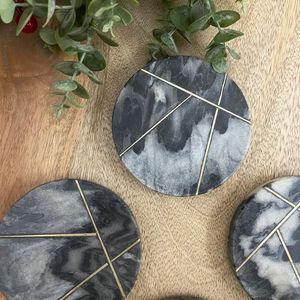 <b>Polished</b> Marble Coaster Set in Stylish Gift Box, Handcrafted Natural Stone Drink <b>Pads</b> for Premium Table Gifting - Product Image 5