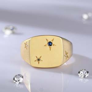 Jeulia 18K <b>Gold</b> Plated Star Square Signet <b>Ring</b>-Trendy Bezel <b>Set</b> Gemstone Statement <b>Ring</b> - Product Image 6