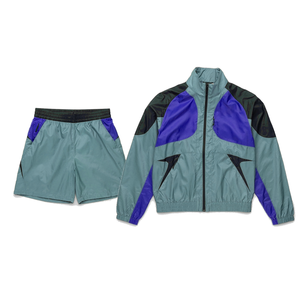 Pantalones cortos de alta calidad y chaqueta de manga larga para hombre, chándal de 2 piezas, conjunto corto cortavientos con media cremallera de nailon - Product Image 4