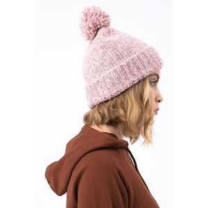 Women's <b>Pink</b> T-Shirt Material Knitted Beanie Soft Colorful Plain Ribbed Winter Hat with Pompom Basic Logo Detail - Product Image 6