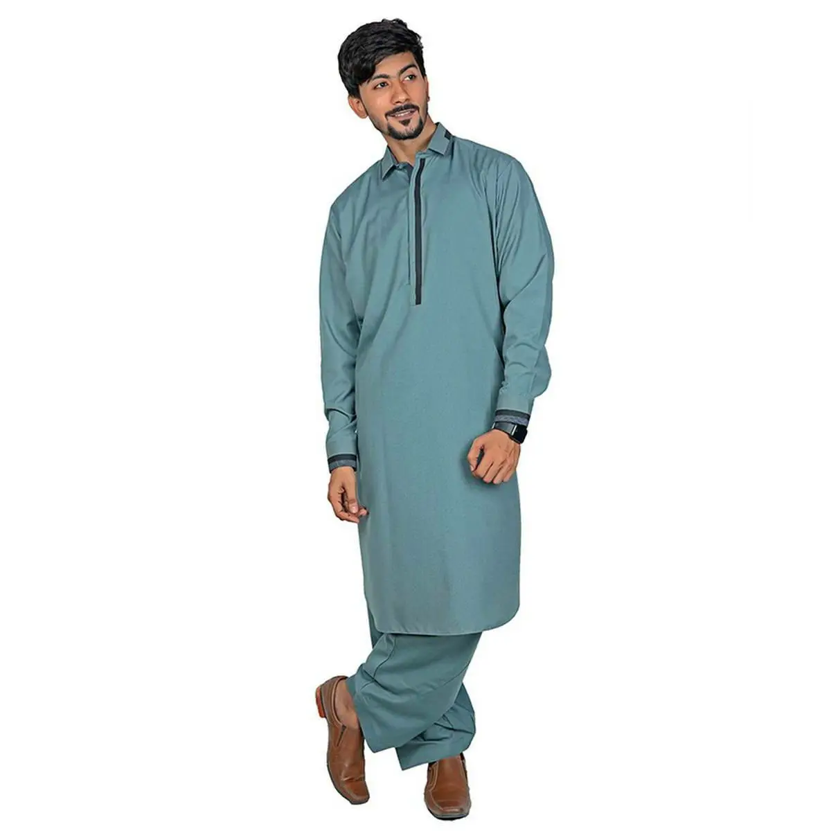 Transpirable venta al por mayor cosido hombres Salwar Kameez Kurta diseño en Color sólido Salwar kameez para invierno verano