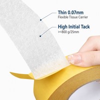 Ruban adhésif double face avec doublure jaune, adhésif acrylique thermofusible, facile à déchirer, pour lamination de mousse, emballage personnalisé OEM