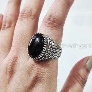 Bague pour homme en argent sterling 925 avec pierre précieuse onyx noir naturel, pierre de naissance de décembre, toutes tailles, bijoux arabes fins, vente en gros - Product Image 1