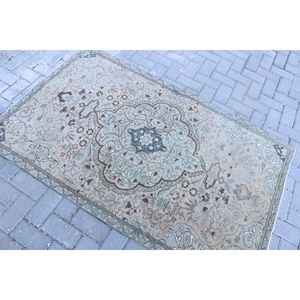 Alfombra Vintage de 3.5x5.6 pies, Alfombra Floral Azul Marrón de Lana - Product Image 4