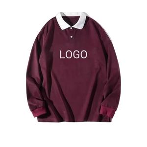 เสื้อฮู้ดดี้แขนยาวผู้ชาย New Basics ลายตัวอักษร ปิดกระดุม คอโปโล เสื้อสเวตเชิ้ตแบบมีกระดุมครึ่งตัว เสื้อฮู้ดดี้ลำลอง เสื้อโปโลผู้ชาย - Product Image 1