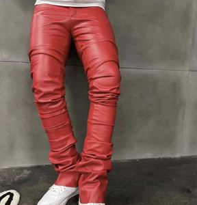 Pantalon en cuir écologique et respirant pour hommes, taille à mi-boutons, pantalon en cuir de vachette en Pu personnalisé pour le cyclisme à moteur - Product Image 5