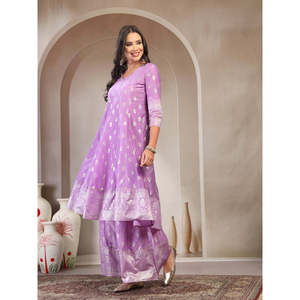 Conjunto de Kurta y Sharara de Chifón Estampado para Mujer, Primavera/Verano, con Dupatta - Product Image 4