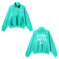 Sudadera Varsity Personalizada con Cierre, Tejida para Invierno, con Bordado Tie Dye y Cuello Redondo, para Universidad Alpha Delta