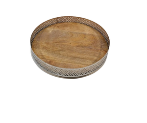 Design Premium Vente Chaude Nouveau Ramadan Eid Or Argent et Plateau en Bois avec Bord Large pour les Fruits et Desserts Serveur - Product Image 1