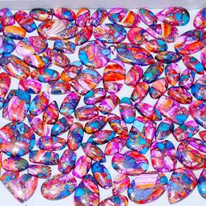 Magnifique lot en gros de cabochons en pierres précieuses naturelles : Dahlia rose, Turquoise cuivre nacre épineuse, Quartz, formes variées, pour la fabrication de bijoux - Product Image 6