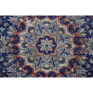 Alfombra Turca de 4.7x7.4 pies, Alfombra Vintage de Lana Azul con Diseño Geométrico y Elementos Florales, Base de Látex - Product Image 4