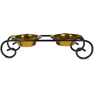 Mangeoire décorative pour animaux de compagnie en métal avec bols polonais miroir et design surélevé idéal pour des habitudes alimentaires saines - Product Image 1