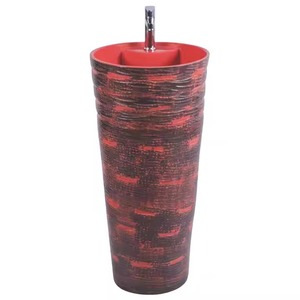 Lavabo de pedestal de una pieza de cerámica roja, soporte de lavabo de diseñador con juego Jeker, mezclador de agua, Lavabo moderno, fábrica de India - Product Image 1