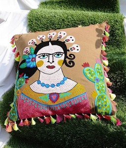 Housse de coussin en coton brodé à la main, style vintage, design personnalisé, couleur marron, vente chaude - Product Image 2