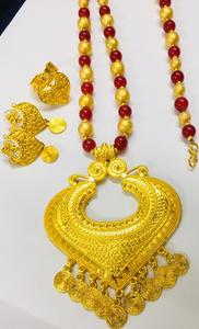 Conjunto de collar y collar de joyería de moda de tela india, set de joyería de 24K con plumas de pavo real y perlas chapadas en oro y plata - Product Image 5