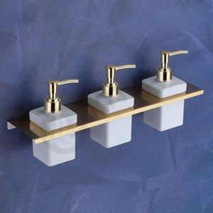 Distributeur de savon liquide triple moderne de luxe en acier inoxydable avec fixation murale PVD or pour salle de bain cuisine maison bureau durable - Product Image 1