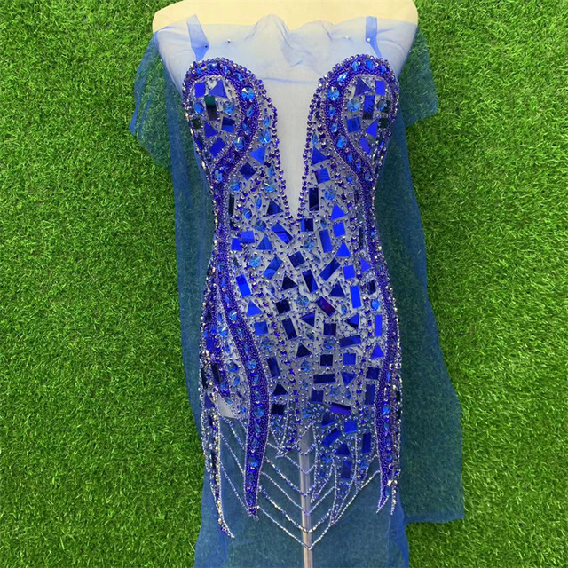 Designer Clothing Brand's Elegant Mirror Dress Luxury Rhinestone Club Stage Performance Flamenco Costume