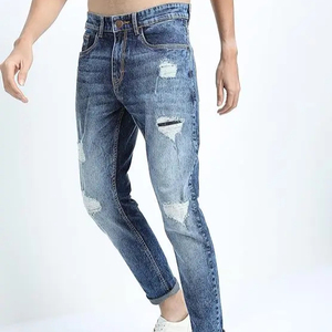 2025 nouveau Antique lavage taille haute mince maigre imprimé en détresse taille bleu Denim pantalon hommes décontracté droit Flare grande taille haute - Product Image 1