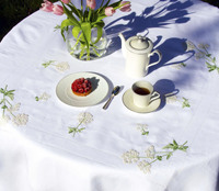 Nappe en lin blanc personnalisé brodé à la main hortensia blanc fleurs nappes ourlet lavable maison Restaurant