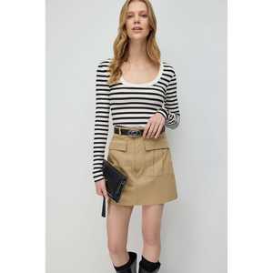 Haut à manches longues à col en V rayé décontracté pour femmes, coupe régulière, respirant, 100% polyester - Product Image 2