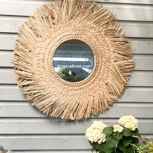 Gros Grand Miroir Vintage Tissé jonc de Mer Décoration Murale Osier Roi de Bohème Ornements Artisanaux pour le Salon - Product Image 5