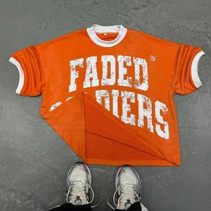 Camiseta de Manga Corta Extra Grande para Hombre, Color Blanco y Naranja, Estilo Urbano, Colores Sólidos Clásicos, Casual, Ecológica y Transpirable - Product Image 1